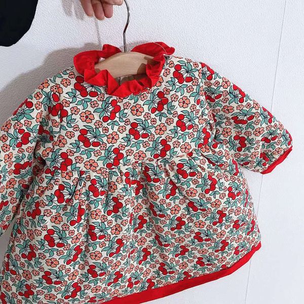 scarlet 2020 winter new children's girl's floral cotton princs drs, Red;yellow 
scarlet 2020 winter new children's girl's floral cotton princs drs, Red;yellow