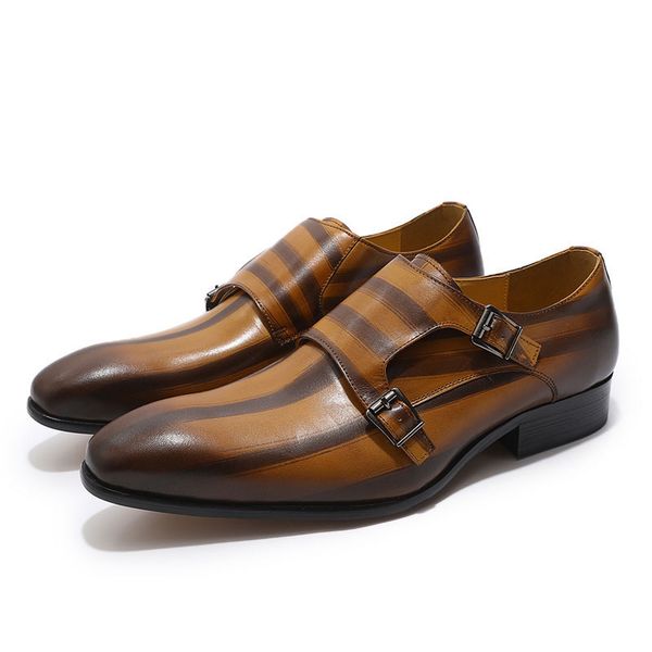 size 39-46 genuine men's leather double monk girdle dressed in black brown wedding dress pointed to male formal toe
size 39-46 genuine men's leather double monk girdle dressed in black brown wedding dress pointed to male formal toe