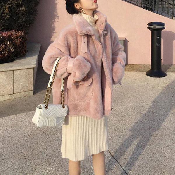 women's fur & faux women solid pink thick overcoat winter 2021 sweet lazy style korean coats fleece warm outwear female top, Black
women's fur & faux women solid pink thick overcoat winter 2021 sweet lazy style korean coats fleece warm outwear female top, Black