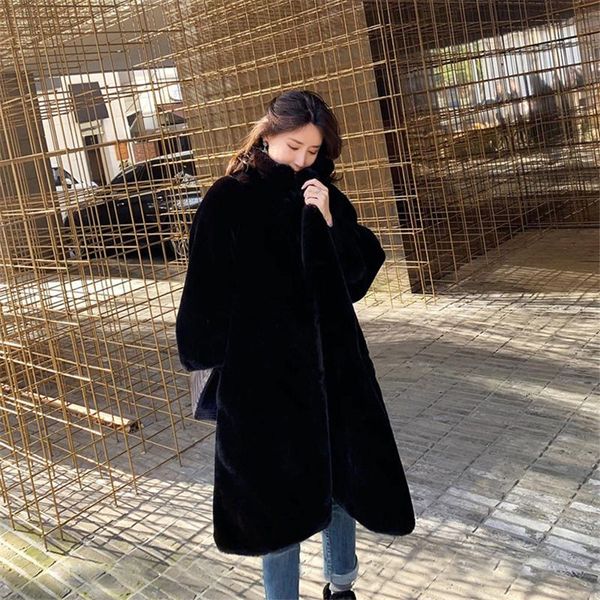 women's fur & faux 2021 winter coat fashion loose thickening mid-length over the knee a211, Black
women's fur & faux 2021 winter coat fashion loose thickening mid-length over the knee a211, Black