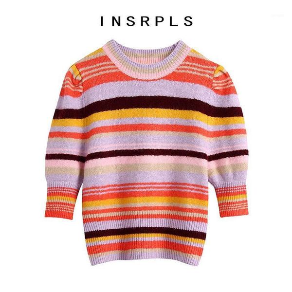 insrpls women sweet fashion color striped cropped knitted sweater vintage o neck puff sleeve female pullovers chic 1, White;black
insrpls women sweet fashion color striped cropped knitted sweater vintage o neck puff sleeve female pullovers chic 1, White;black