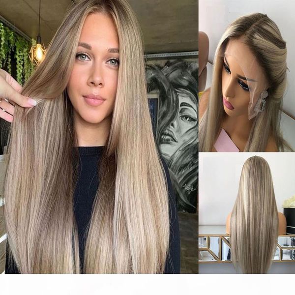 ombre brown root blonde highlights 13x4 lace front wigs straight middle parting bleached knots lace frontal wigs, Black;brown
ombre brown root blonde highlights 13x4 lace front wigs straight middle parting bleached knots lace frontal wigs, Black;brown