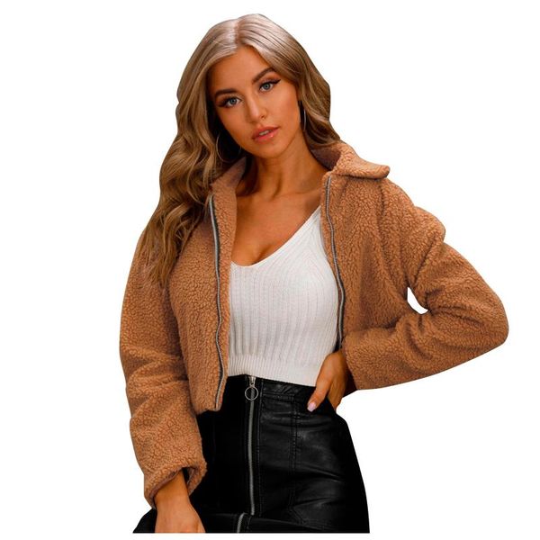 women's jacket warm winter fleece jacket long sleeve casual zip up solid short coat, Black;brown
women's jacket warm winter fleece jacket long sleeve casual zip up solid short coat, Black;brown