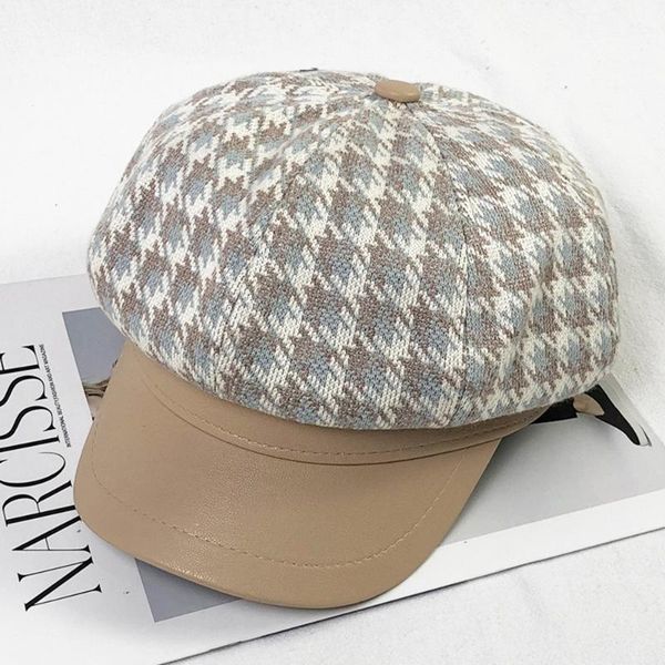 plaid beret women autumn and winter british octagonal hat fashion hat1, Blue;gray 
plaid beret women autumn and winter british octagonal hat fashion hat1, Blue;gray