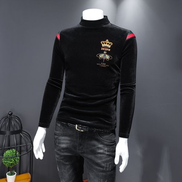 men's long-sleeved t-shirt 2020 autumn and winter trend slim-fit medium-thick warmth gold velvet high collar crown small bee embroidery, White;black
men's long-sleeved t-shirt 2020 autumn and winter trend slim-fit medium-thick warmth gold velvet high collar crown small bee embroidery, White;black