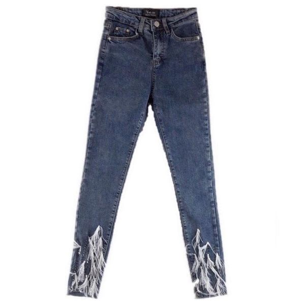 autumn and winter new korean denim slim and thin elastic pants leg feather drill plush jeans pants women fashion streetwear, Black;white
autumn and winter new korean denim slim and thin elastic pants leg feather drill plush jeans pants women fashion streetwear, Black;white