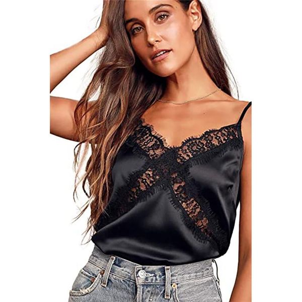 women's lace cami ladies summer trendy spaghetti strap v neck patchwork solid color casual camisole tank vest, White
women's lace cami ladies summer trendy spaghetti strap v neck patchwork solid color casual camisole tank vest, White