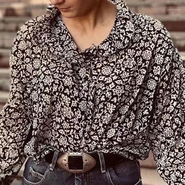 women's ruffles thin blouse retro floral printed irregular long sleeve loose early autumn 2020 new ladies shirt1, White
women's ruffles thin blouse retro floral printed irregular long sleeve loose early autumn 2020 new ladies shirt1, White