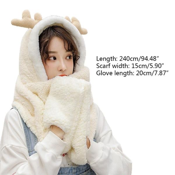 women winter warm reindeer antler 3 in 1 plush hoodie hat with long scarf gloves 270d, Blue;gray
women winter warm reindeer antler 3 in 1 plush hoodie hat with long scarf gloves 270d, Blue;gray