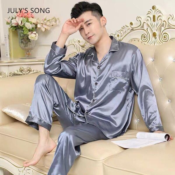 men's sleepwear july's song men pajamas set satin solid 2 pieces spring autumn casual male long sleeve faux silk sleep homewear, Black;brown 
men's sleepwear july's song men pajamas set satin solid 2 pieces spring autumn casual male long sleeve faux silk sleep homewear, Black;brown
