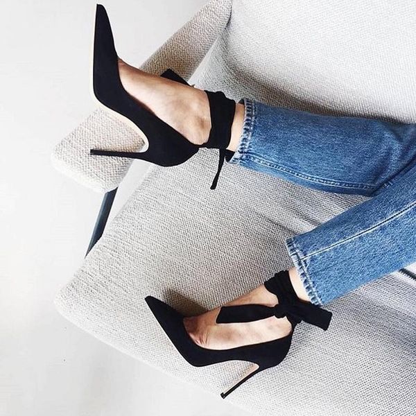 fashion casual designer black suede point toe high heels ankle wrap strappy shoes pumps 10cm
fashion casual designer black suede point toe high heels ankle wrap strappy shoes pumps 10cm