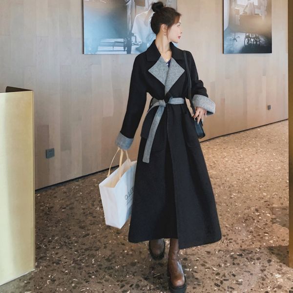 2021 autumn and winter female mid-long new korean temperament women's popular outerwear woolen coat, Black
2021 autumn and winter female mid-long new korean temperament women's popular outerwear woolen coat, Black