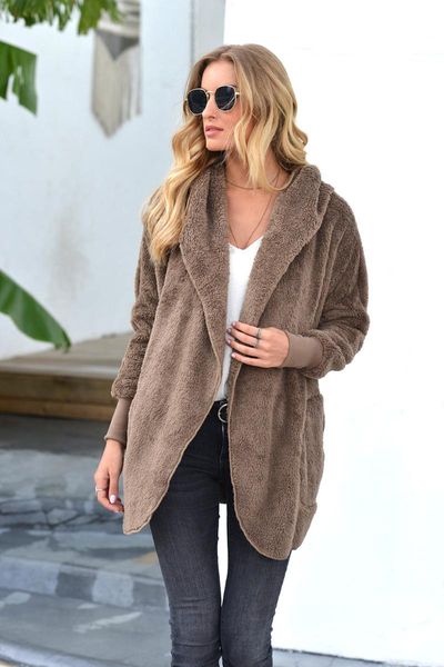 women's autumn winter plush mid length lapel hoodie coat women's clothing solid color casual loose cardgian coat, Black;brown
women's autumn winter plush mid length lapel hoodie coat women's clothing solid color casual loose cardgian coat, Black;brown