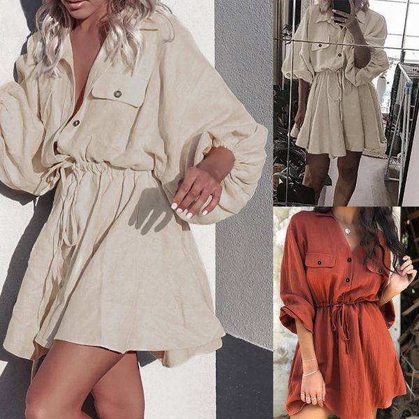 2021 casual women shirt dress vintage lantern sleeve cotton linen short dress lace up button mini dress vestidos, Black;gray
2021 casual women shirt dress vintage lantern sleeve cotton linen short dress lace up button mini dress vestidos, Black;gray