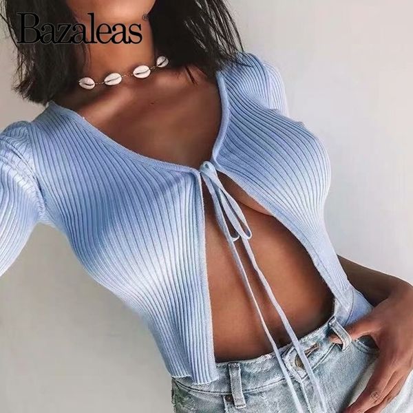 bazaleas vintage blue women's sweater streetwear center tie bandage knitted cardigan pull femme clothes women kardigan y200720, White;black
bazaleas vintage blue women's sweater streetwear center tie bandage knitted cardigan pull femme clothes women kardigan y200720, White;black