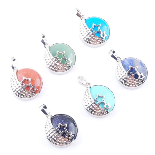 wojiaer natural crystal agate stone pendant jewelry opal agates aventurine round moon stars back hollow design dbn367, Silver
wojiaer natural crystal agate stone pendant jewelry opal agates aventurine round moon stars back hollow design dbn367, Silver