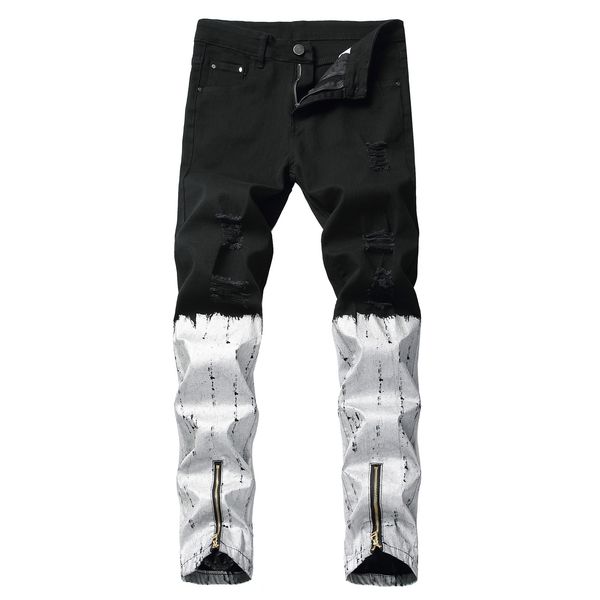 2021 new men's male casual fashion printed white jeans ripped holes painted black silver denim pants trousers 5w2c, Blue
2021 new men's male casual fashion printed white jeans ripped holes painted black silver denim pants trousers 5w2c, Blue