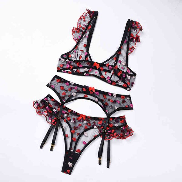 nxy set summer women underwear lace embroidery red heart pattern erotic lingerie see through seductive bra thong garters 3 pcs 1222, Red;black
nxy set summer women underwear lace embroidery red heart pattern erotic lingerie see through seductive bra thong garters 3 pcs 1222, Red;black