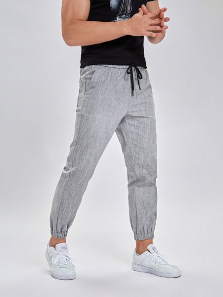 men drawstring waist slant pocket tapered pants 061o#, Black
men drawstring waist slant pocket tapered pants 061o#, Black