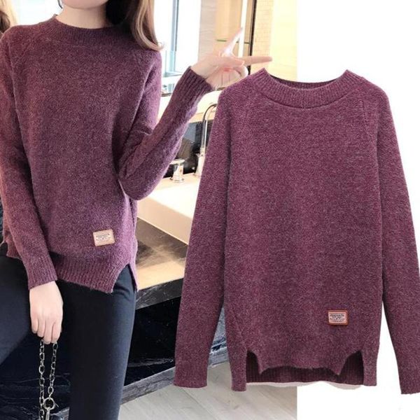 autumn winter sweater loose large size wild shirt round neck female thick bottom bottoming kg-195, White;black
autumn winter sweater loose large size wild shirt round neck female thick bottom bottoming kg-195, White;black