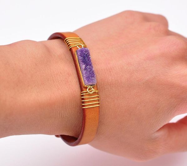 purple gemstone diy handcraft natural druzy agate genuine leather bracelet cuff wristband orange brown, Golden;silver
purple gemstone diy handcraft natural druzy agate genuine leather bracelet cuff wristband orange brown, Golden;silver