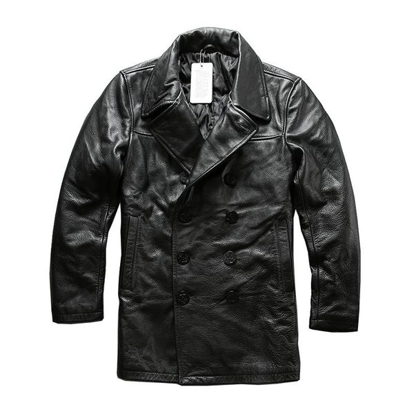 men's leather & faux a1803 read description asian size mans genuine cow winter jacket classic cowhide pea coat, Black
men's leather & faux a1803 read description asian size mans genuine cow winter jacket classic cowhide pea coat, Black