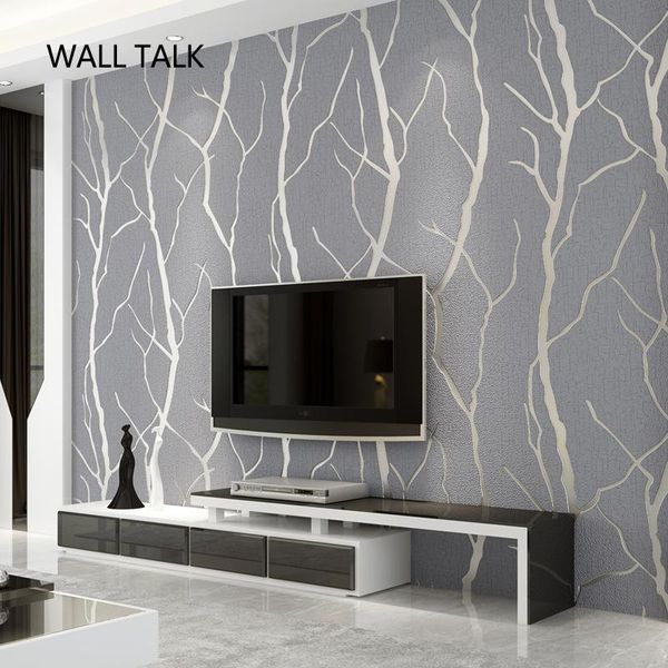 wallpapers suede trees desig papel de parede 3d flocking wallpaper for bedroom living room tv background home decoration wall paper roll