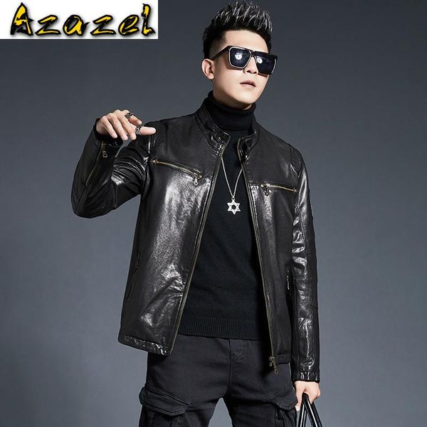 men's leather & faux azazel 2021 genuine jacket men 100% sheepskin coat vintage motorcycle biker short jackets kj4026, Black
men's leather & faux azazel 2021 genuine jacket men 100% sheepskin coat vintage motorcycle biker short jackets kj4026, Black