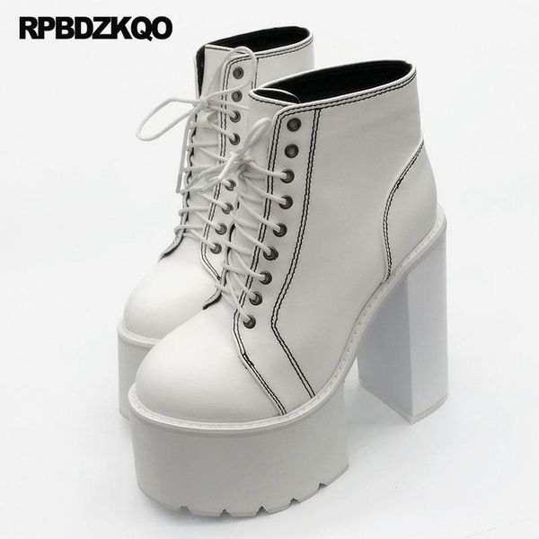 white round toe platform lace up chunky designer 14cm gothic boots punk ankle block shoes high heel 2021 extreme women fetish, Black
white round toe platform lace up chunky designer 14cm gothic boots punk ankle block shoes high heel 2021 extreme women fetish, Black
