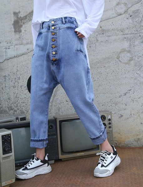 women's jeans plus size boyfriend low crotch women streetwear hip hop button harem pants baggy sagging denim trousers, Blue
women's jeans plus size boyfriend low crotch women streetwear hip hop button harem pants baggy sagging denim trousers, Blue