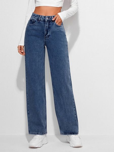 high waist straight leg jeans l5ns#, Blue 
high waist straight leg jeans l5ns#, Blue