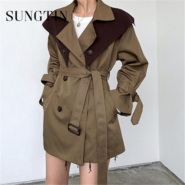 sungtin stylish color patchwork women sashes button mid-length khaki trench coat korean elegant female windbeaker, Tan;black
sungtin stylish color patchwork women sashes button mid-length khaki trench coat korean elegant female windbeaker, Tan;black