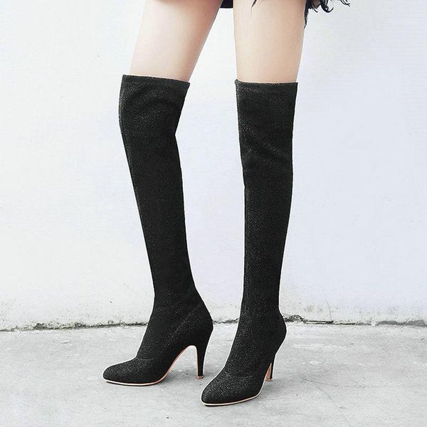 women's shoes stretch fabric over the knee boots stiletto round toe women's winter high boots short plush lining warm1, Black
women's shoes stretch fabric over the knee boots stiletto round toe women's winter high boots short plush lining warm1, Black