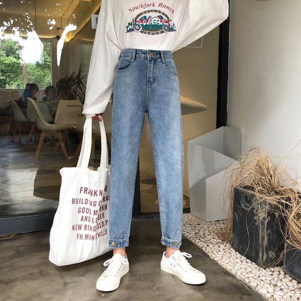 women's jeans button high waist female autumn women vintage design denim trousers with pockets buttons hem office lady empire pants, Blue
women's jeans button high waist female autumn women vintage design denim trousers with pockets buttons hem office lady empire pants, Blue