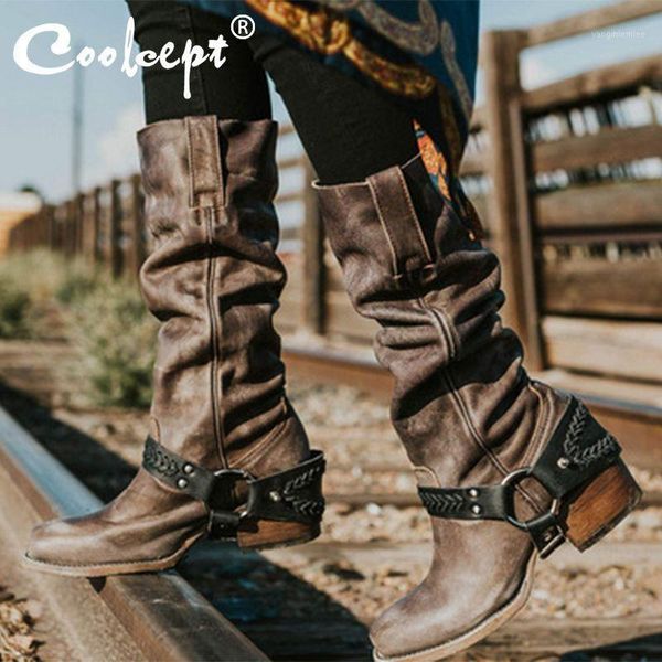 coolcept women knee high boots solid color round toe thick heels shoes slip on vintage long boots women footwear size 34-431, Black
coolcept women knee high boots solid color round toe thick heels shoes slip on vintage long boots women footwear size 34-431, Black
