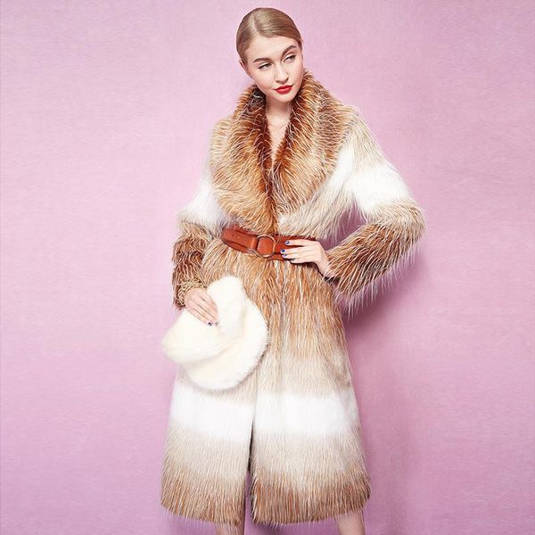 women's fur & faux winter fashion thick warm 2021 color gradient large lapel long slim coat contrast spliced outwear 9385, Black
women's fur & faux winter fashion thick warm 2021 color gradient large lapel long slim coat contrast spliced outwear 9385, Black