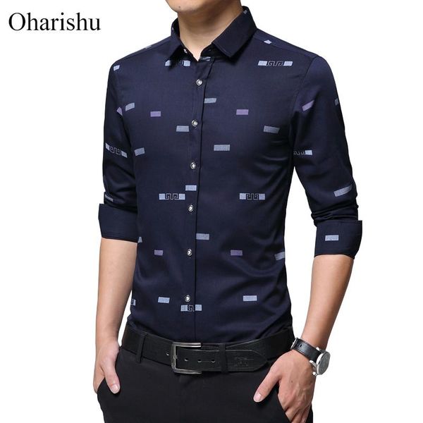 мужская повседневная рубашка новая осень мода печать с длинным рукавом рубашки мужская одежда trend trend slim деловая рубашка плюс размер 5, White;black