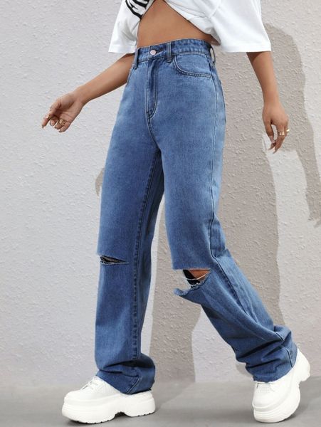 high waisted ripped wide leg jeans 51x1#, Blue
high waisted ripped wide leg jeans 51x1#, Blue