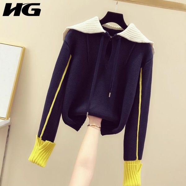 women's sweaters hg knitting splicing contrast color sweater women winter casual bandage 2021 loose fashion o-neck collar pullover zxr1, White;black
women's sweaters hg knitting splicing contrast color sweater women winter casual bandage 2021 loose fashion o-neck collar pullover zxr1, White;black