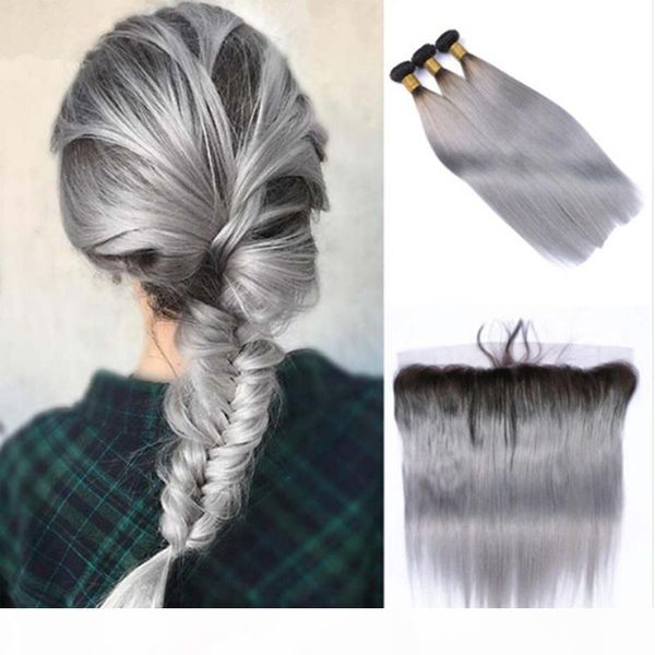 brazilian sliver grey hair with lace frontal 3 bundles with 13*4 full lace frontal closure dark roots ombre human virgin hair silky straight, Black
brazilian sliver grey hair with lace frontal 3 bundles with 13*4 full lace frontal closure dark roots ombre human virgin hair silky straight, Black