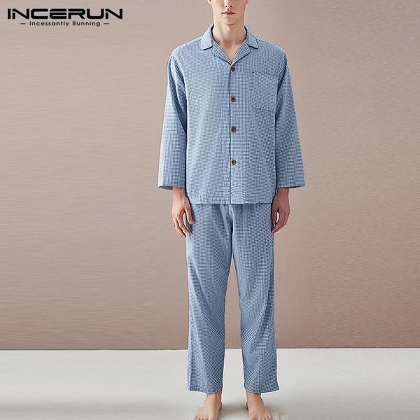 incerun fashion men plaid pajamas sets lapel long sleeve sleepwear long pants homewear leisure cozy men nightwear suit 2 pieces, Black;brown
incerun fashion men plaid pajamas sets lapel long sleeve sleepwear long pants homewear leisure cozy men nightwear suit 2 pieces, Black;brown
