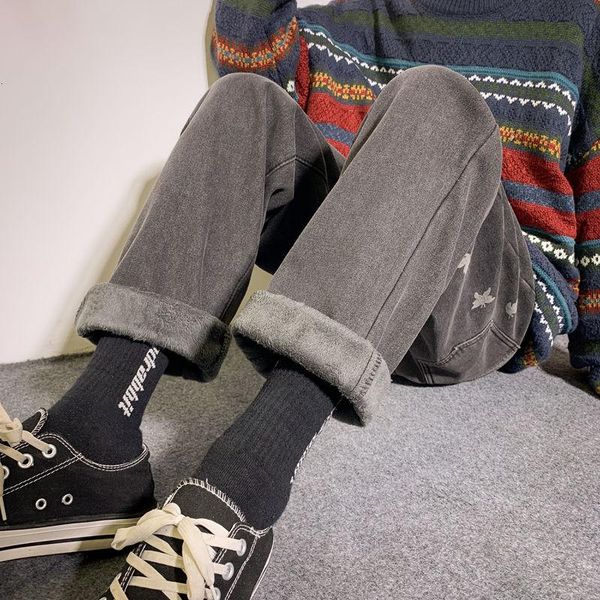 men's jeans plus velvet thick/thin washed overalls casual denim trousers printed butterfly straight hip-hop winter/autumn, Blue 
men's jeans plus velvet thick/thin washed overalls casual denim trousers printed butterfly straight hip-hop winter/autumn, Blue