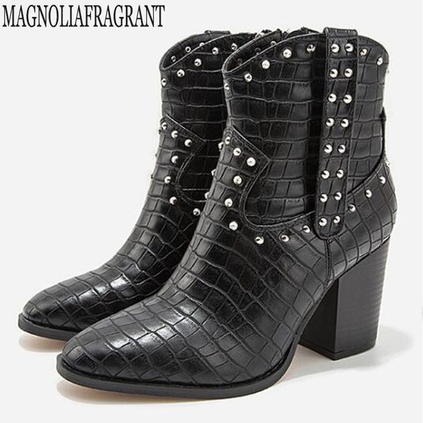 fashion versatile booties rivet decoration pointed side zipper women boots snakeskin pattern thick high heel ankle boots y306, Black
fashion versatile booties rivet decoration pointed side zipper women boots snakeskin pattern thick high heel ankle boots y306, Black