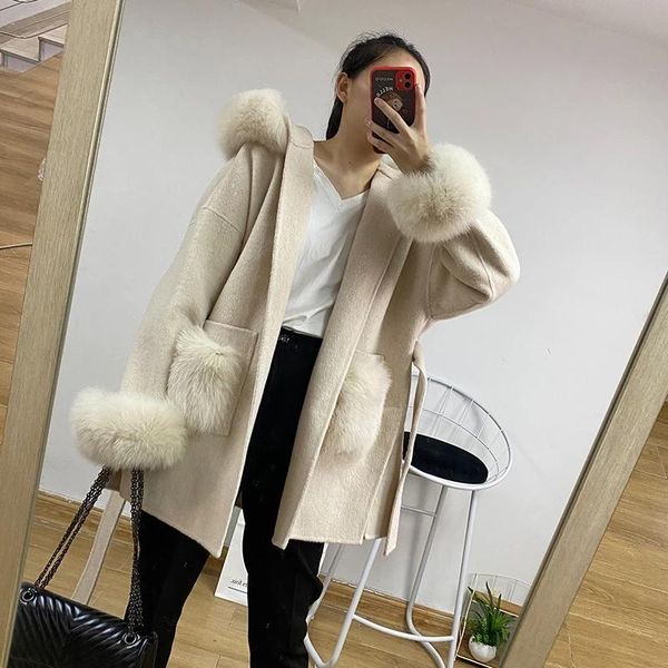 women winter jacket wool and cashmere blends coat with hood genuine fur cardigan female thickening warm overcoat, Black
women winter jacket wool and cashmere blends coat with hood genuine fur cardigan female thickening warm overcoat, Black