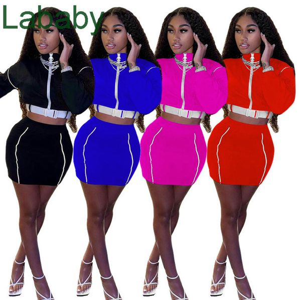 women long sleeve short skirt temperament commuting pure color foreign style zipper belt 2-piece set tracksuits outfits, Gray 
women long sleeve short skirt temperament commuting pure color foreign style zipper belt 2-piece set tracksuits outfits, Gray