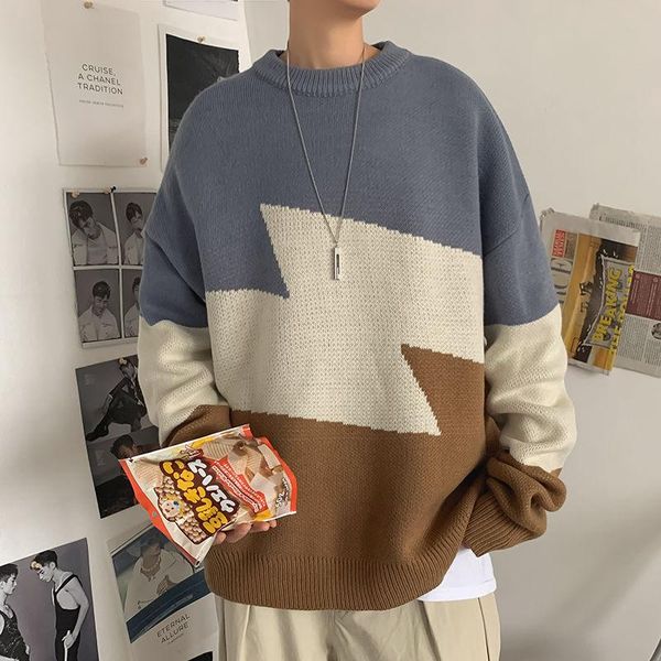 men's sweaters 2021 autumn and winter youth hong kong style contrast thick sweater fashion casual round neck pullover, White;black
men's sweaters 2021 autumn and winter youth hong kong style contrast thick sweater fashion casual round neck pullover, White;black