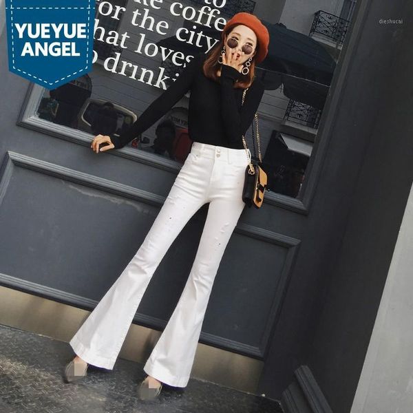 streetwear white ripped hole flare jeans women spring 2020 high waist bell-bottomed pants vintage office slim denim trousers1, Blue
streetwear white ripped hole flare jeans women spring 2020 high waist bell-bottomed pants vintage office slim denim trousers1, Blue