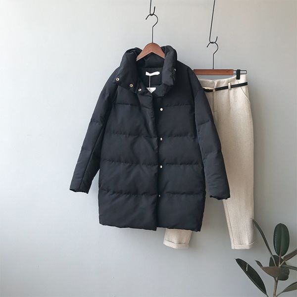 fashion ladies solid medium long warm winter down jacket women causal covered button stand collar oversize chic down coat parka c1204, Black
fashion ladies solid medium long warm winter down jacket women causal covered button stand collar oversize chic down coat parka c1204, Black