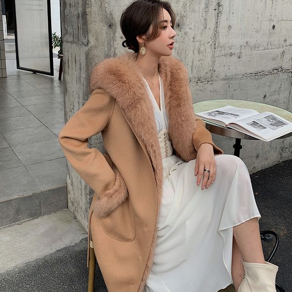 ladies winter new long royal woolen coat with genuine fox skin lining womanly jacket loose trench weave 0n7c, Black
ladies winter new long royal woolen coat with genuine fox skin lining womanly jacket loose trench weave 0n7c, Black