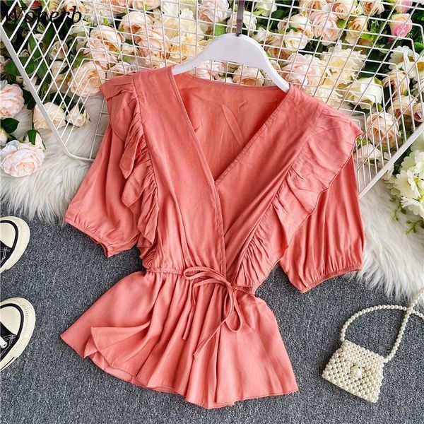 woherb blusas mujer de moda 2020 white short shirt summer new ruffles blouses v-neck slim fit blouse ladies lace up 1
woherb blusas mujer de moda 2020 white short shirt summer new ruffles blouses v-neck slim fit blouse ladies lace up 1